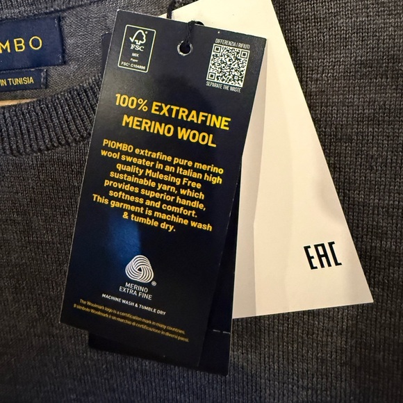 OVS Fashion Piombo Men's XXL Extra Fine Merino Wool Gray Sweater - Picture 4 of 6